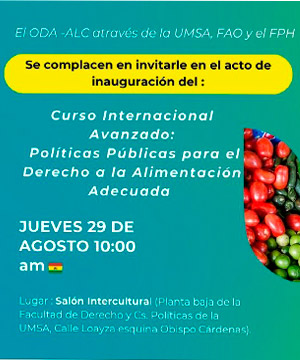 CURSO INTERNACIONAL AVANZADO EN POLÍTICAS PÚBLICAS PARA EL DERECHO A LA ALIMENTACIÓN ADECUADA